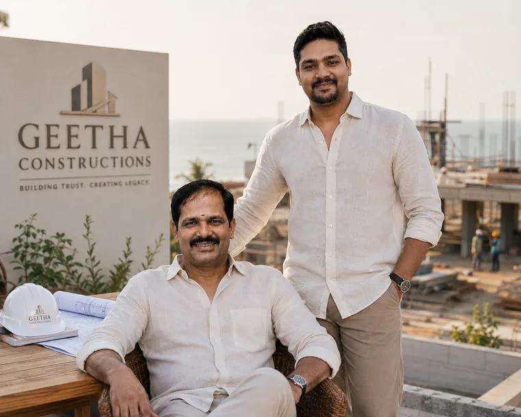 The founder of Geetha Constructions with his son Munindraiah Mahesh, who now leads the firm
